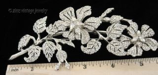 JOAN RIVERS Edwardian LARGE Silver rhinestone FLORAL Flower diamante PIN brooch 5
