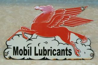 Vintage Mobil Lubricants Gasoline Service Station Porcelain Pump Plate Sign