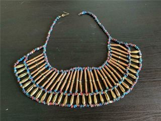 Antique Egyptian Faience,  Reed And Gilded Bead Necklace