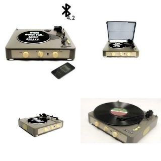 Brad Vintage Record Player 3 Speed Turntable Built In Bluetooth Stereo Speakers