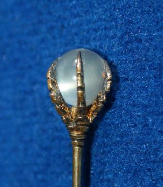 Stunning Victorian 10k Gold Moonstone Claw & Ball Stick Pin