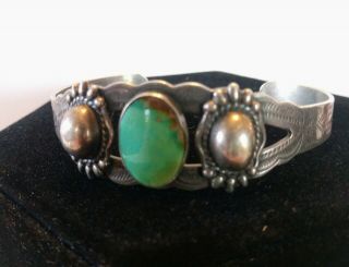Vintage Navajo Sterling Silver Old Pawn Royston Turquoise Cuff Bracelet 2