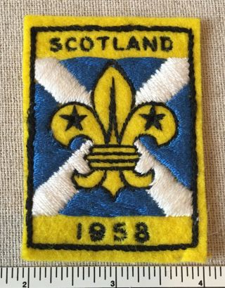 Vintage 1958 Boy Scout Scotland Jamboree Felt Badge Patch Blair Atholl Flag Camp