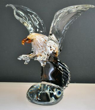 Vintage Hand Blown Murano Glass Eagle Statue Cristalleria Stile D’arte
