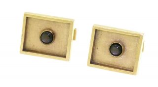 Heavy Vintage 14k Yellow Gold 2.  0ct Black Star Sapphire Square Cufflinks