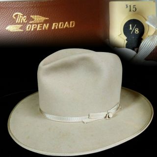 Vintage 1950s 7 - 1/8 Stetson 3x Beaver Open Road Thin Ribbon Fedora Hat