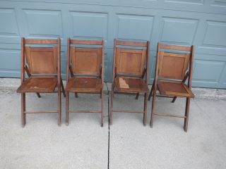 Vintage 2 Pair Wood Folding Slat Chairs 4 Chairs