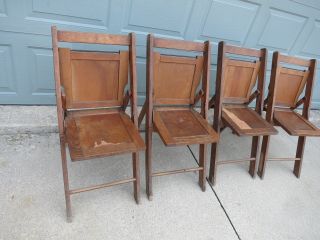 Vintage 2 Pair Wood Folding Slat Chairs 4 Chairs 2