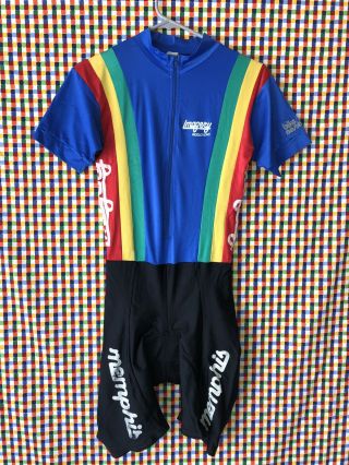 Mens Medium Vintage Rainbow Imagery Productions Cycling Skin Suit Colorful