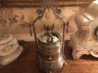 Antique Victorian Silverplate Jewelry Box With Cherub.