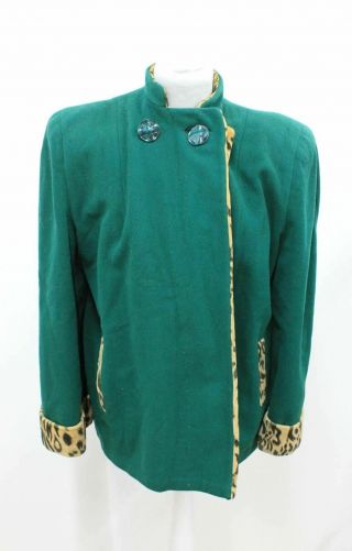 Vintage 1940s Ladies Dark Green Leopard Print Jacket Coat Size Approx.  Xl