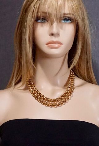 Vintage Monet Gold Tone Chunky Graduated Rolo Link Chain Necklace Double Strand