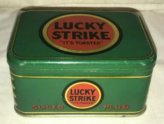 ANTIQUE LUCKY STRIKE SLICED PLUG TIN LITHO TOBACCO CAN VINTAGE COUNTRY STORE OLD 2