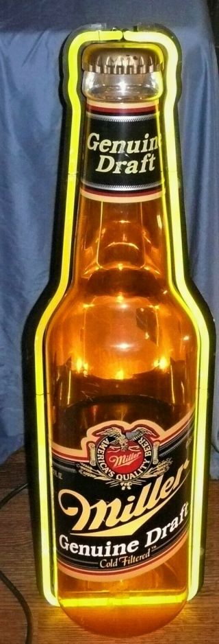 Vintage Large Miller Draft Bottle Neon Beer Bar Sign Light