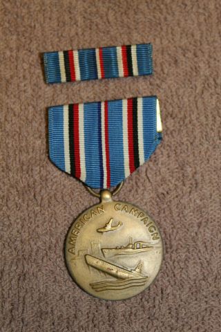 Ww2 U.  S.  - American Campaign Medal W/full Ribbon & Ribbon Bar