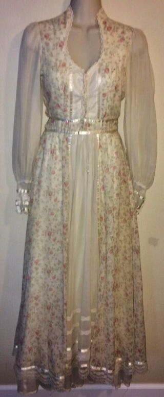 Vintage 70s Gunne Sax By Jessica Floral Prairie Boho Wedding Dress Maxi Size 5