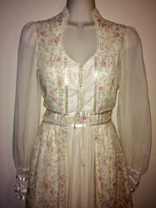 Vintage 70s Gunne Sax By Jessica Floral Prairie Boho Wedding Dress Maxi Size 5 2