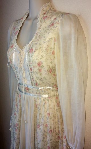 Vintage 70s Gunne Sax By Jessica Floral Prairie Boho Wedding Dress Maxi Size 5 3