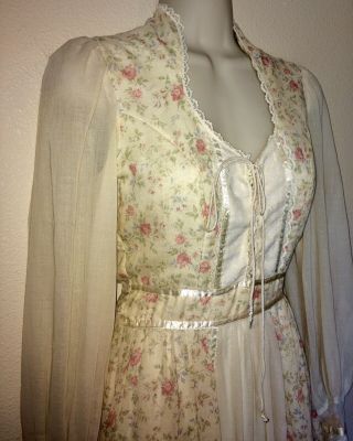 Vintage 70s Gunne Sax By Jessica Floral Prairie Boho Wedding Dress Maxi Size 5 5