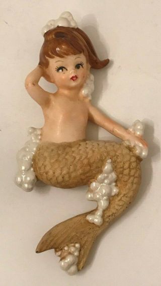 1950s Vintage Lefton Mermaid Ceramic Wall Plaque Hanging