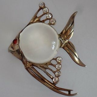 VINTAGE STERLING SILVER RHINESTONE LUCITE JELLY BELLY TROPICAL FISH BROOCH 3