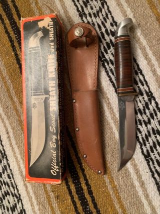 Vintage Western Usa L66 “official Boy Scouts Of America” Knife W/sheath & Box