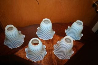5 Vintage Fenton Opalescent Lamp Shades Twist Pattern Hand Blown Art Glass 10
