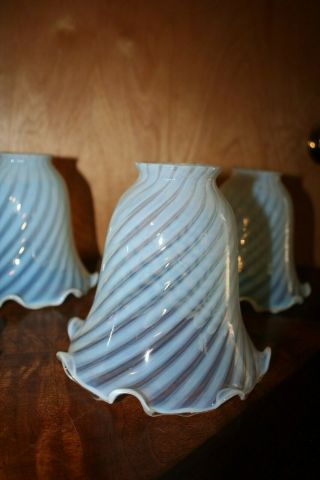 5 Vintage Fenton Opalescent Lamp Shades Twist Pattern Hand Blown Art Glass 11