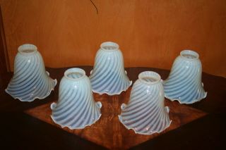 5 Vintage Fenton Opalescent Lamp Shades Twist Pattern Hand Blown Art Glass 5