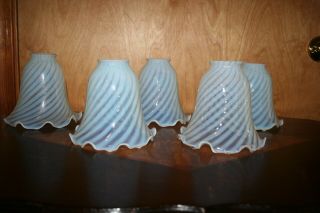 5 Vintage Fenton Opalescent Lamp Shades Twist Pattern Hand Blown Art Glass 7