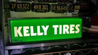 Rare Vintage Embossed Kelly Tires Sign Plastic W/aluminum Frame Hard To Find