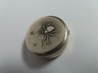 Antique 800 Silver Pill Box With Repousse Spider Hallmarked