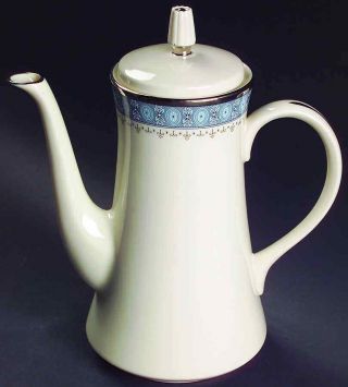 Vintage Gorham Porcelain Kingsbury Pattern Coffee Pot 5 Cups Blue Edge Trim