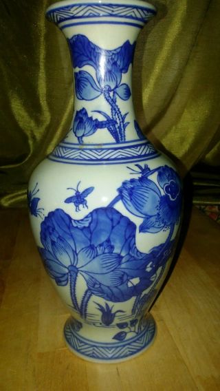 Fine Chinese Porcelain Vase Dynasty 6 Symbol Marked.  Crane,  Butterflies,  Lotus