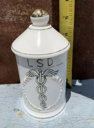 Vintage LSD Apothecary Jar Canister with Caduceus MCM Porcelain Drug Rx ACID 7