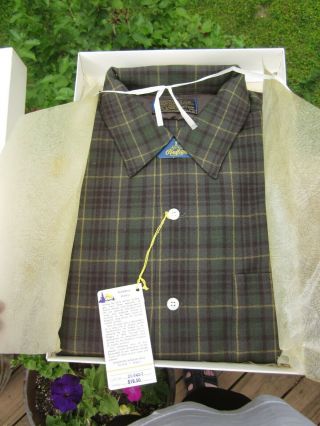 Rare 1950/60s Nib Sir Pendleton Loop Collar 100 Virgin Wool Button Shirt Large