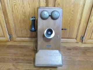 Vintage Antique Kellogg Oak Wall Phone