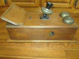 VINTAGE ANTIQUE KELLOGG OAK WALL PHONE 3