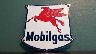 Vintage Mobil Gasoline Porcelain Pegasus Gas Oil Service Station Pump Plate Sign