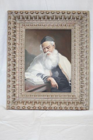 Vintage Framed Mid - Century Oil On Board Jewish Patriarch Signed Finze;