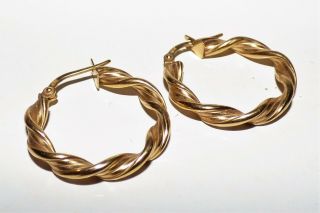 Vintage 9ct Gold Creole Hoop Earrings Twisted Rope Elegant Design Hinged Wires