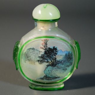 Chinese Antique Snuff Bottle Peking Glass Inside Painting,  Dragonfly And Flowers