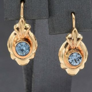 Vintage 14K Yellow Gold 0.  60 TCW Blue Topaz Lever - back Earrings 2.  5 Grams 2