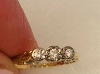 Vintage Antique 18k Yellow Gold & Platinum 3 Stone Diamond Ring,  Size 6