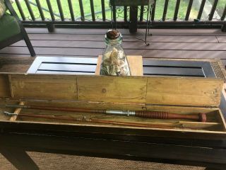 Vintage Horrocks Ibbotson Tonkin Bamboo 2 piece Fishing Rod Wood Handle w/ BOX 2