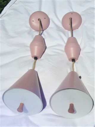 2 Rare Vintage Mid Century Modern Atomic Retractable Pull Down Ceiling Lights