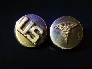 Ww2 Us Army Medical Collar Discs Brass Early Screw Back Set Army Wwii