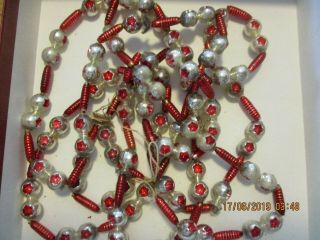 Vintage Mercury Glass Bead Christmas Tree Garland Indents Red /silver