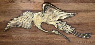 Vintage Large Mid Century Brass Flying Crane/egret/heron Wall Art - Luck