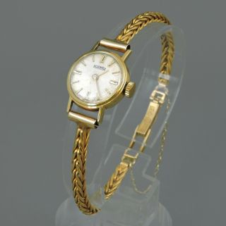 Ladies Vintage Roamer 17 Jewel Wrist Watch 14ct Gold Case & Silver Gilt Bracelet